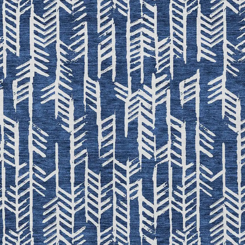 Navy Blue And Ivory Tribal Washable Indoor Outdoor Area Rug Photo 6