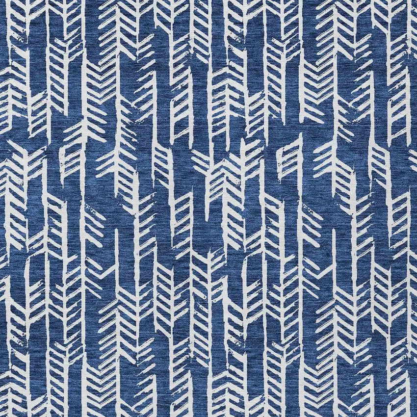 Navy Blue And Ivory Tribal Washable Indoor Outdoor Area Rug Photo 7