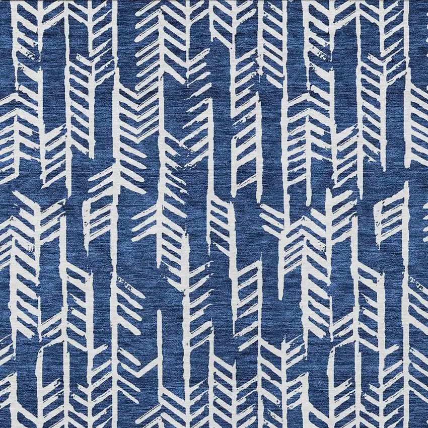 Navy Blue And Ivory Tribal Washable Indoor Outdoor Area Rug Photo 6