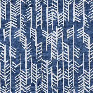 Photo of Navy Blue And Ivory Tribal Washable Indoor Outdoor Area Rug