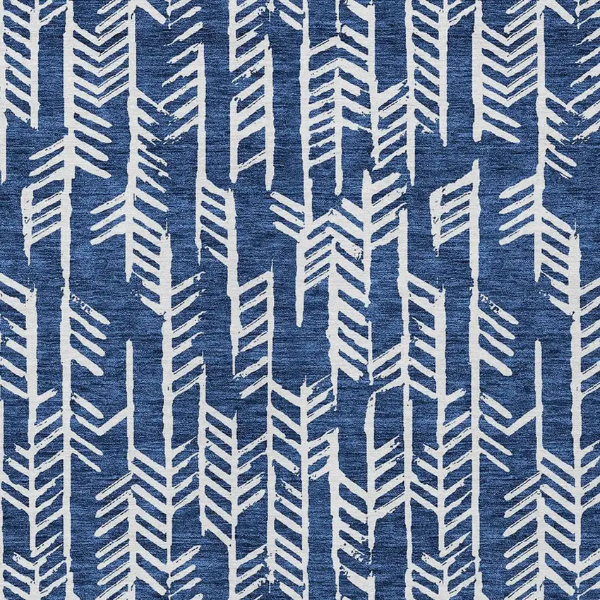 Navy Blue And Ivory Tribal Washable Indoor Outdoor Area Rug Photo 6