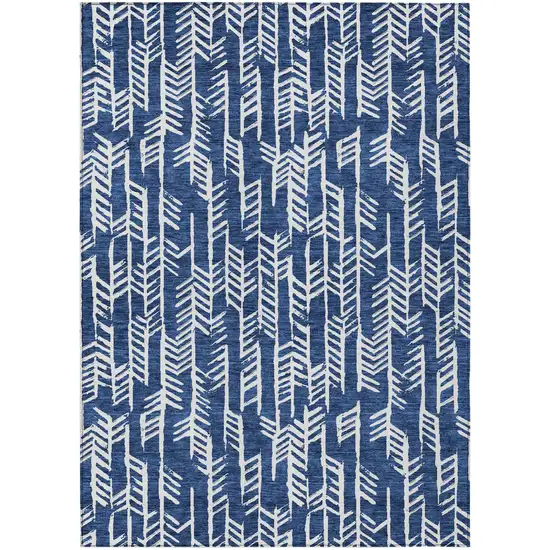 Navy Blue And Ivory Tribal Washable Indoor Outdoor Area Rug Photo 2