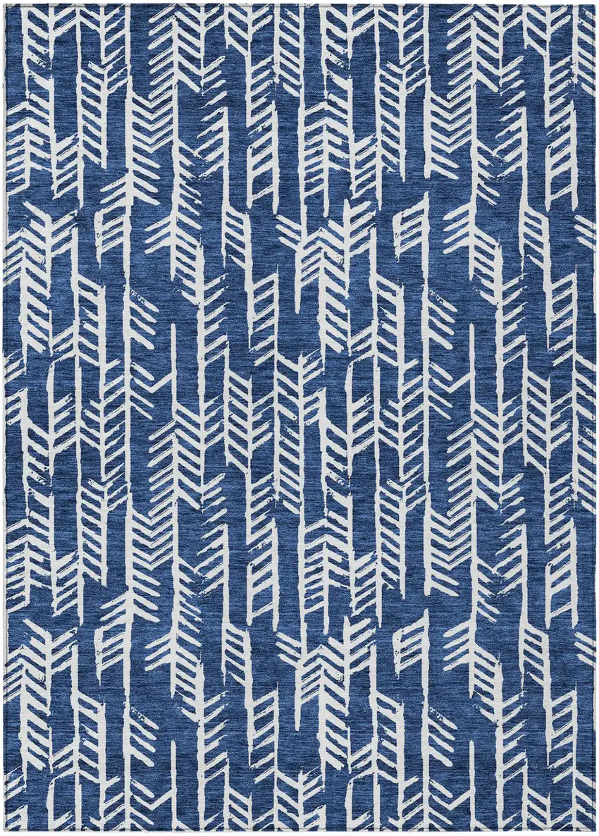 Navy Blue And Ivory Tribal Washable Indoor Outdoor Area Rug Photo 2