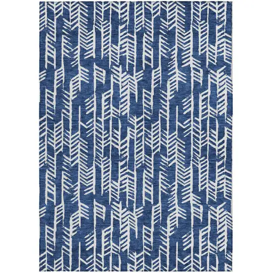 Navy Blue And Ivory Tribal Washable Indoor Outdoor Area Rug Photo 7