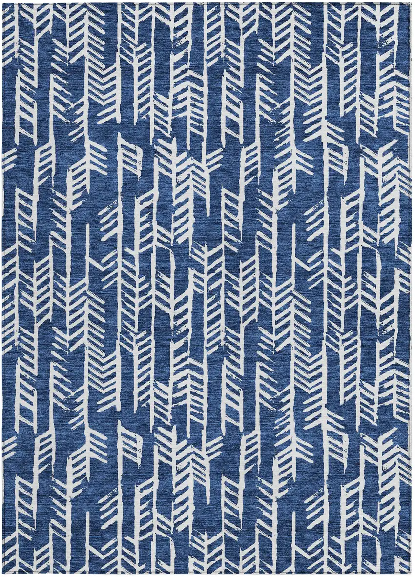 Navy Blue And Ivory Tribal Washable Indoor Outdoor Area Rug Photo 7