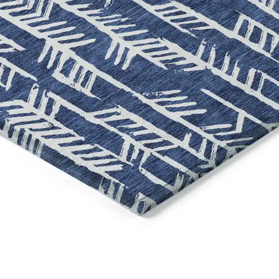 Navy Blue And Ivory Tribal Washable Indoor Outdoor Area Rug Photo 5