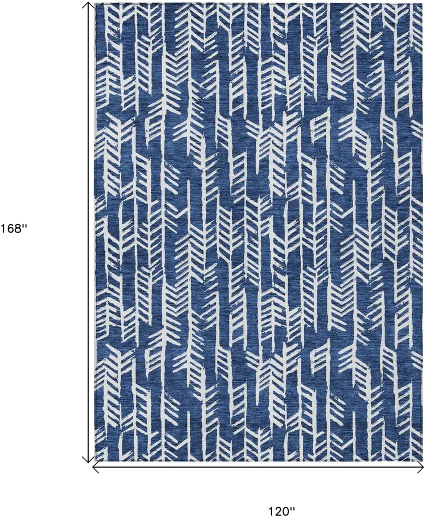 Navy Blue And Ivory Tribal Washable Indoor Outdoor Area Rug Photo 3
