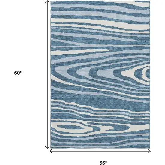 Navy Blue And Ivory Woodland Lodge Washable Area Rug With UV Protection Photo 9