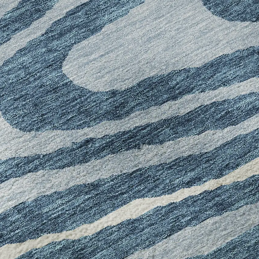 Navy Blue And Ivory Woodland Lodge Washable Area Rug With UV Protection Photo 9