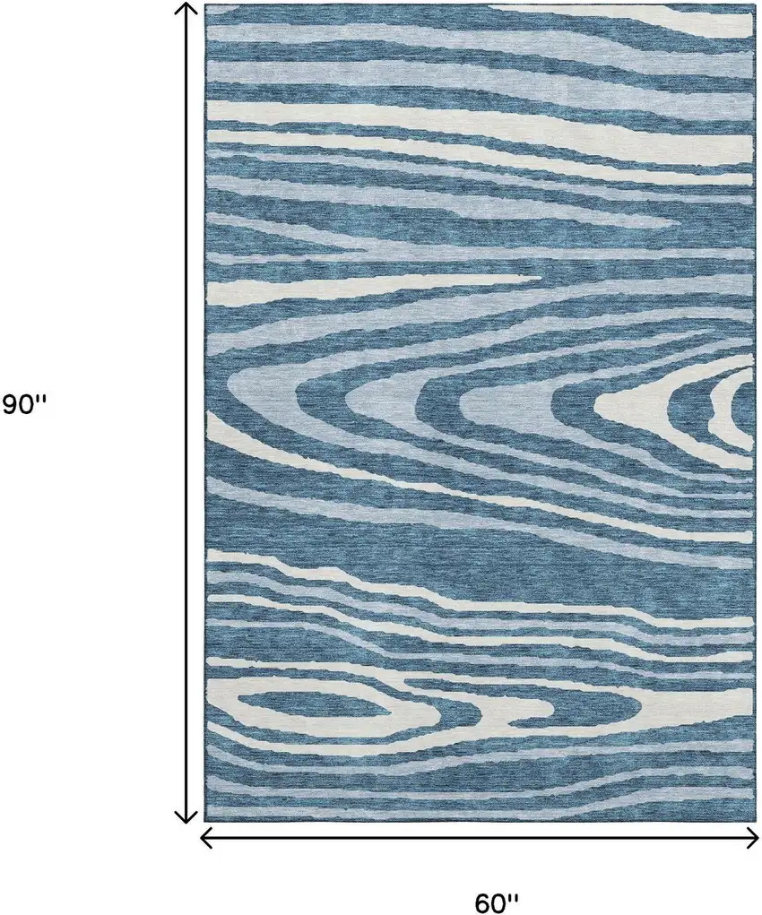 Navy Blue And Ivory Woodland Lodge Washable Area Rug With UV Protection Photo 8
