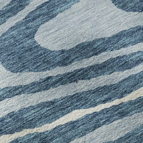 Navy Blue And Ivory Woodland Lodge Washable Area Rug With UV Protection Photo 9