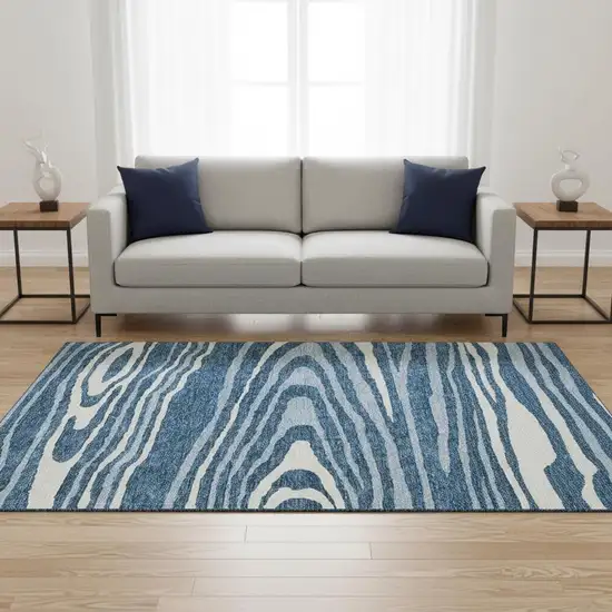 Navy Blue And Ivory Woodland Lodge Washable Area Rug With UV Protection Photo 2