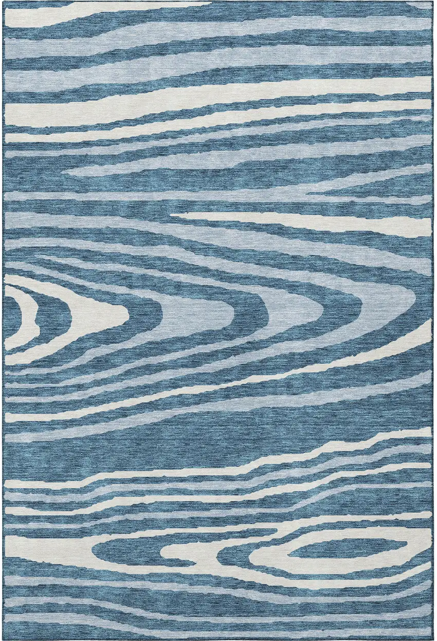 Navy Blue And Ivory Woodland Lodge Washable Area Rug With UV Protection Photo 3