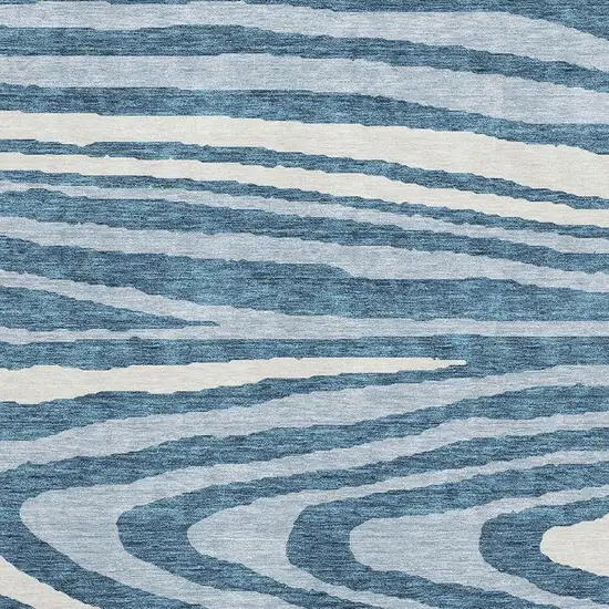 Navy Blue And Ivory Woodland Lodge Washable Area Rug With UV Protection Photo 2