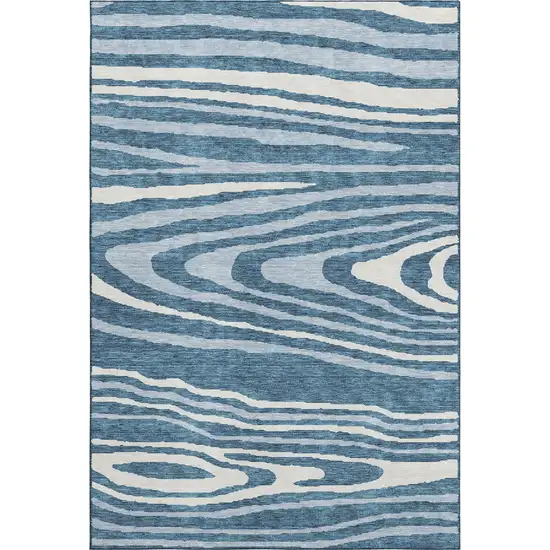 Navy Blue And Ivory Woodland Lodge Washable Area Rug With UV Protection Photo 1