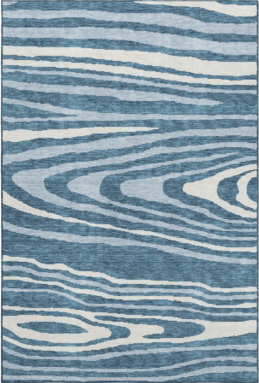 Navy Blue And Ivory Woodland Lodge Washable Area Rug With UV Protection Photo 1