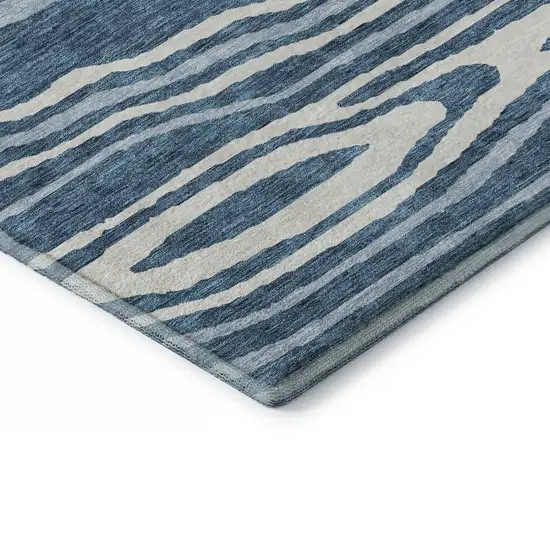 Navy Blue And Ivory Woodland Lodge Washable Area Rug With UV Protection Photo 7