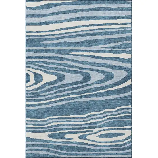 Navy Blue And Ivory Woodland Lodge Washable Area Rug With UV Protection Photo 3