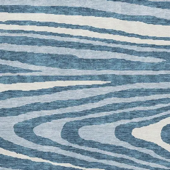 Navy Blue And Ivory Woodland Lodge Washable Area Rug With UV Protection Photo 2