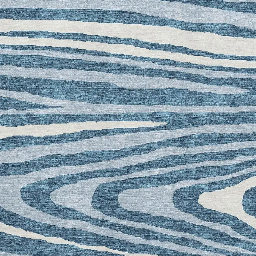 Navy Blue And Ivory Woodland Lodge Washable Area Rug With UV Protection Photo 2