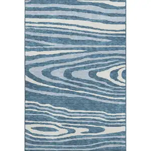 Photo of Navy Blue And Ivory Woodland Lodge Washable Area Rug With UV Protection