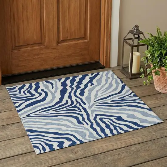 Navy Blue And Ivory Zebra Print Washable Indoor Outdoor Area Rug Photo 1