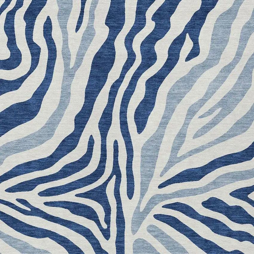 Navy Blue And Ivory Zebra Print Washable Indoor Outdoor Area Rug Photo 3