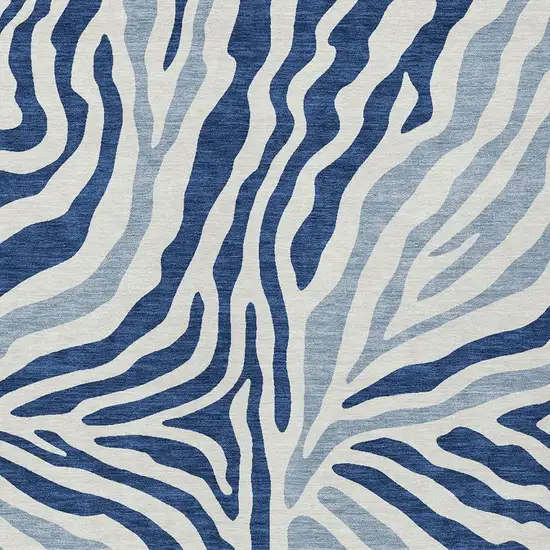 Navy Blue And Ivory Zebra Print Washable Indoor Outdoor Area Rug Photo 3