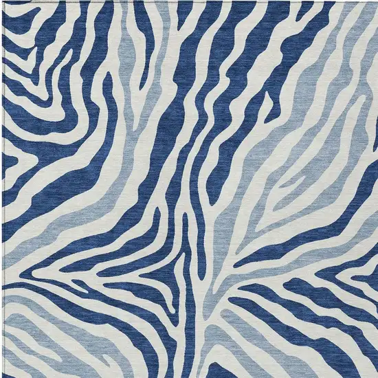Navy Blue And Ivory Zebra Print Washable Indoor Outdoor Area Rug Photo 4