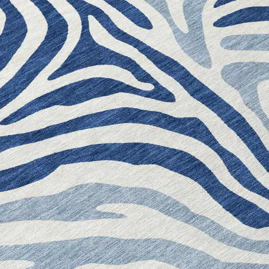 Navy Blue And Ivory Zebra Print Washable Indoor Outdoor Area Rug Photo 6