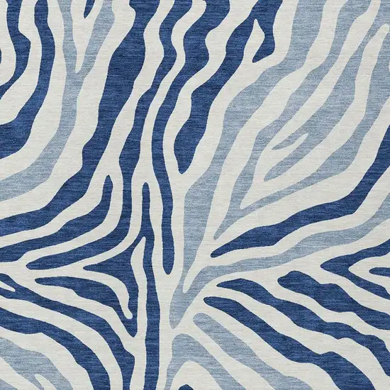 Navy Blue And Ivory Zebra Print Washable Indoor Outdoor Area Rug Photo 3