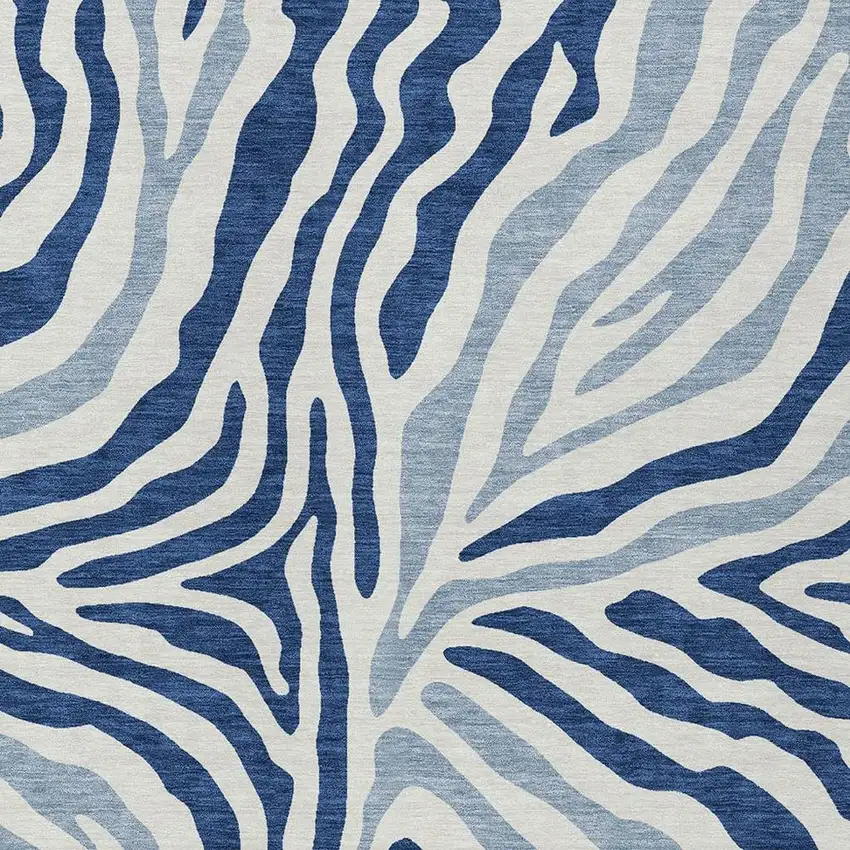 Navy Blue And Ivory Zebra Print Washable Indoor Outdoor Area Rug Photo 3