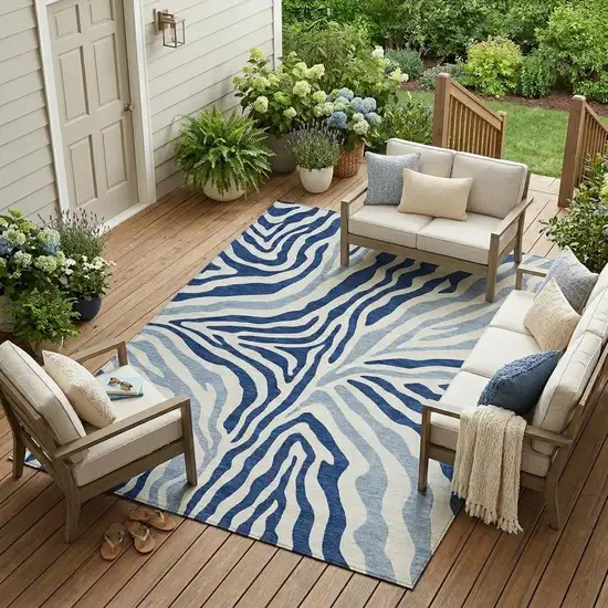 Navy Blue And Ivory Zebra Print Washable Indoor Outdoor Area Rug Photo 1
