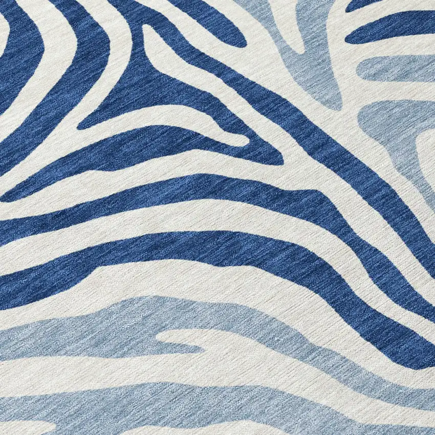 Navy Blue And Ivory Zebra Print Washable Indoor Outdoor Area Rug Photo 6