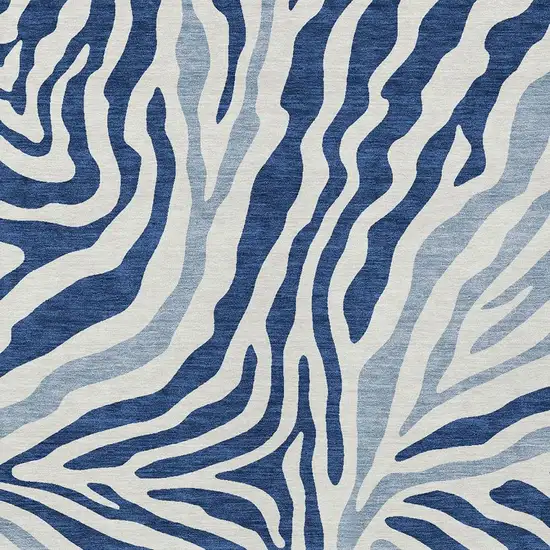 Navy Blue And Ivory Zebra Print Washable Indoor Outdoor Area Rug Photo 3