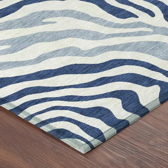 Navy Blue And Ivory Zebra Print Washable Indoor Outdoor Area Rug Photo 5