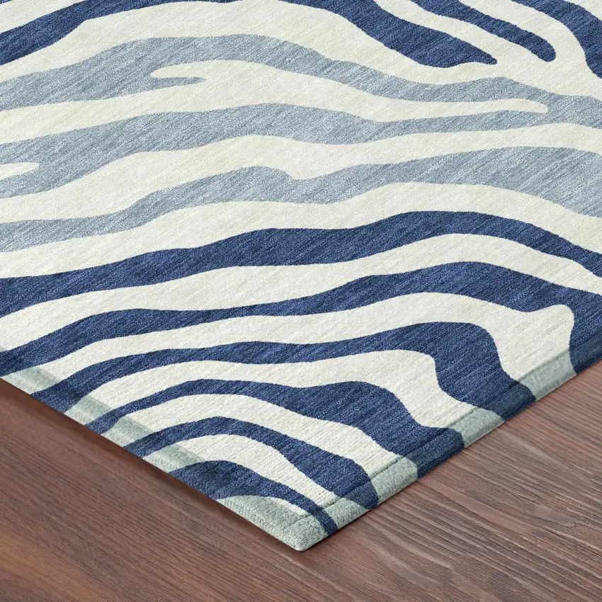 Navy Blue And Ivory Zebra Print Washable Indoor Outdoor Area Rug Photo 5
