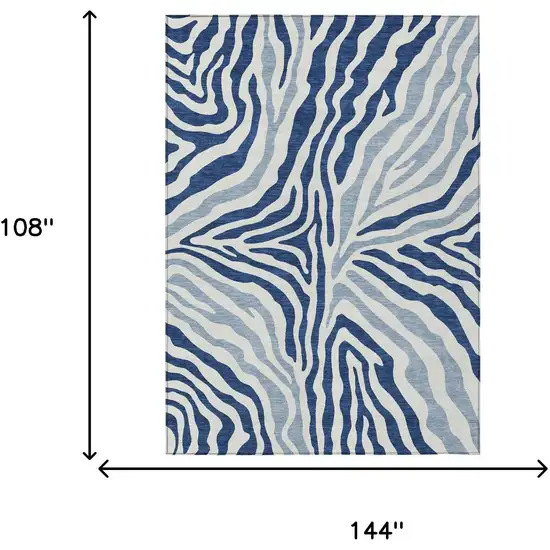 Navy Blue And Ivory Zebra Print Washable Indoor Outdoor Area Rug Photo 7