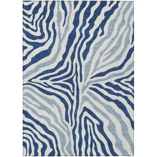 Navy Blue And Ivory Zebra Print Washable Indoor Outdoor Area Rug Photo 2