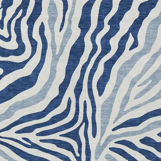 Navy Blue And Ivory Zebra Print Washable Indoor Outdoor Area Rug Photo 3