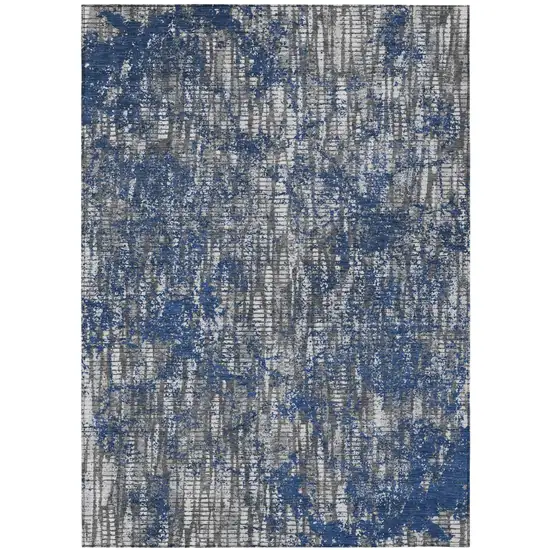 Navy Blue And Khaki Abstract Washable Indoor Outdoor Area Rug Photo 2
