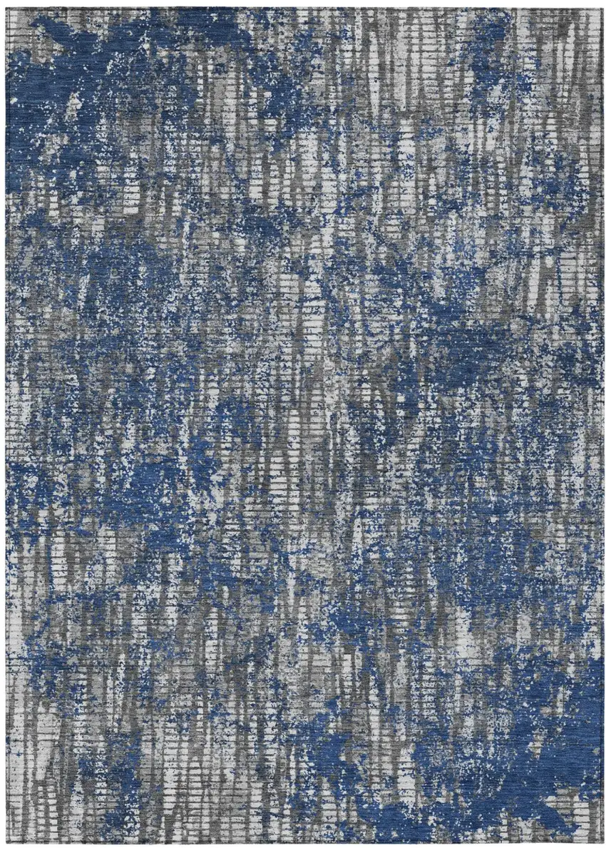 Navy Blue And Khaki Abstract Washable Indoor Outdoor Area Rug Photo 2