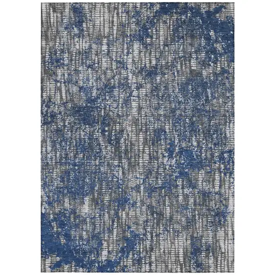 Navy Blue And Khaki Abstract Washable Indoor Outdoor Area Rug Photo 4