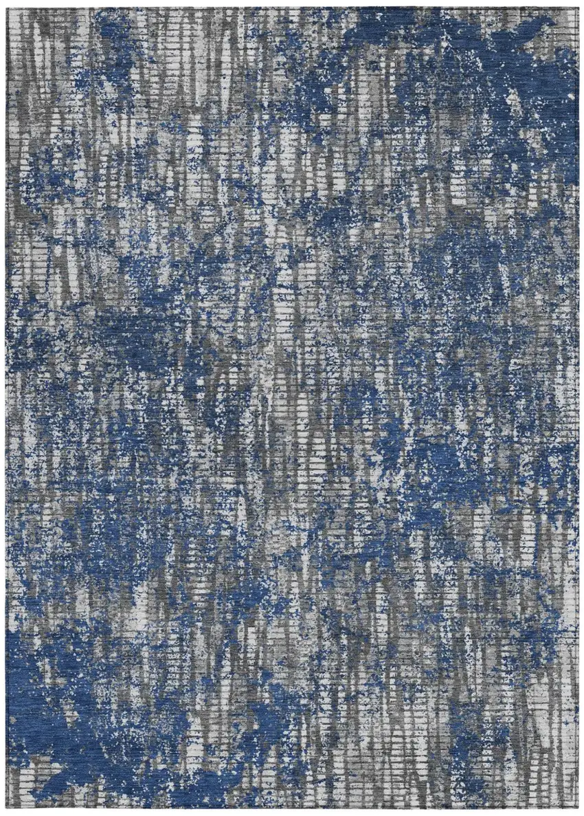 Navy Blue And Khaki Abstract Washable Indoor Outdoor Area Rug Photo 4