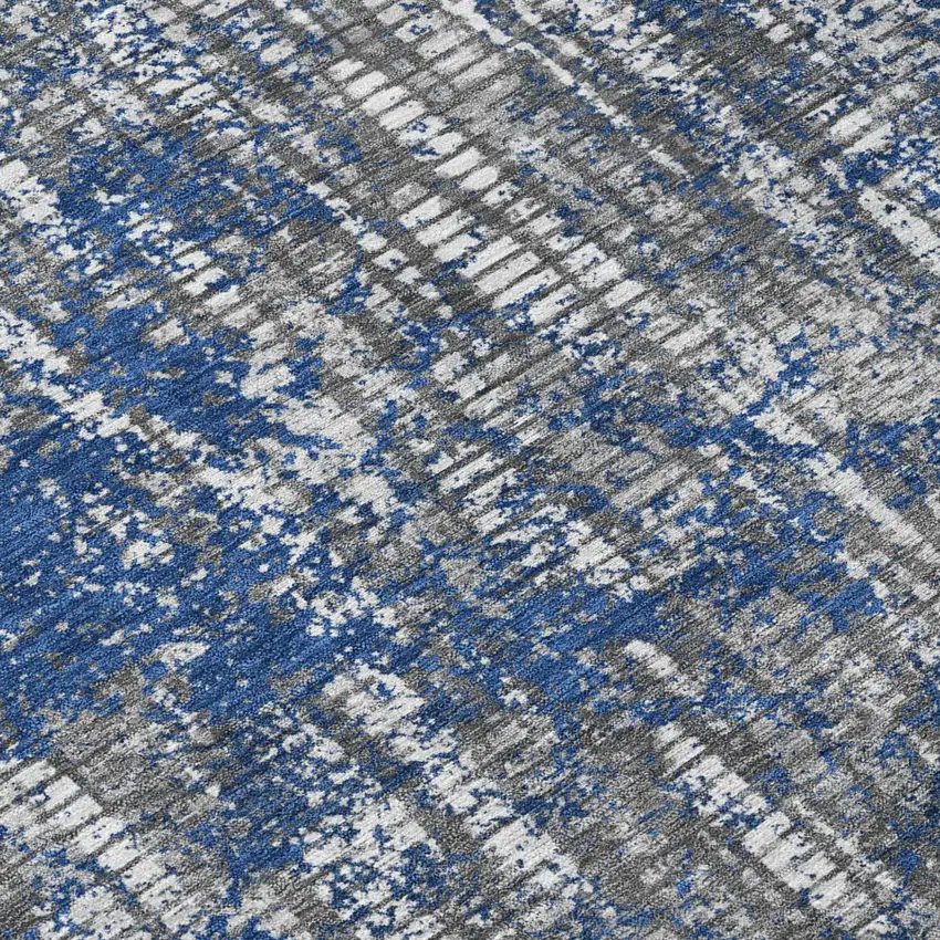 Navy Blue And Khaki Abstract Washable Indoor Outdoor Area Rug Photo 6