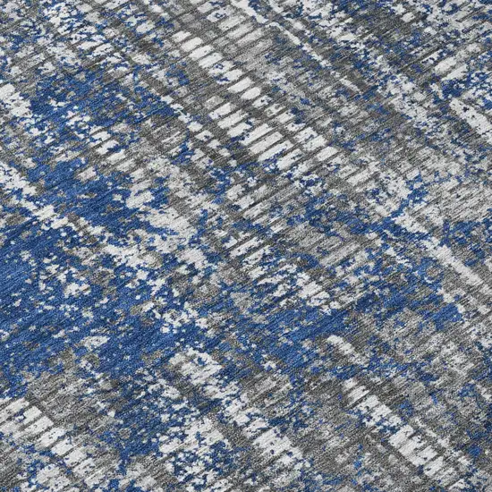 Navy Blue And Khaki Abstract Washable Indoor Outdoor Area Rug Photo 6
