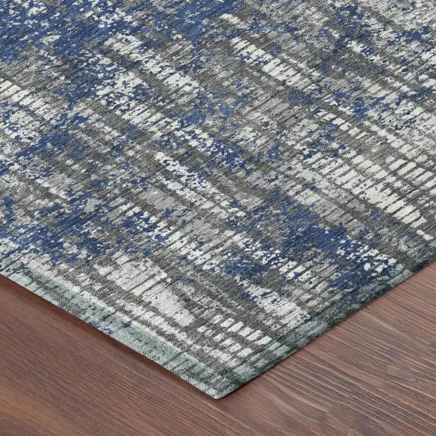 Navy Blue And Khaki Abstract Washable Indoor Outdoor Area Rug Photo 5