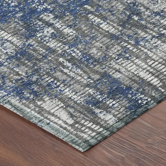 Navy Blue And Khaki Abstract Washable Indoor Outdoor Area Rug Photo 5