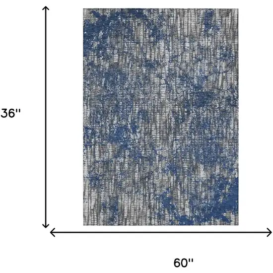 Navy Blue And Khaki Abstract Washable Indoor Outdoor Area Rug Photo 7