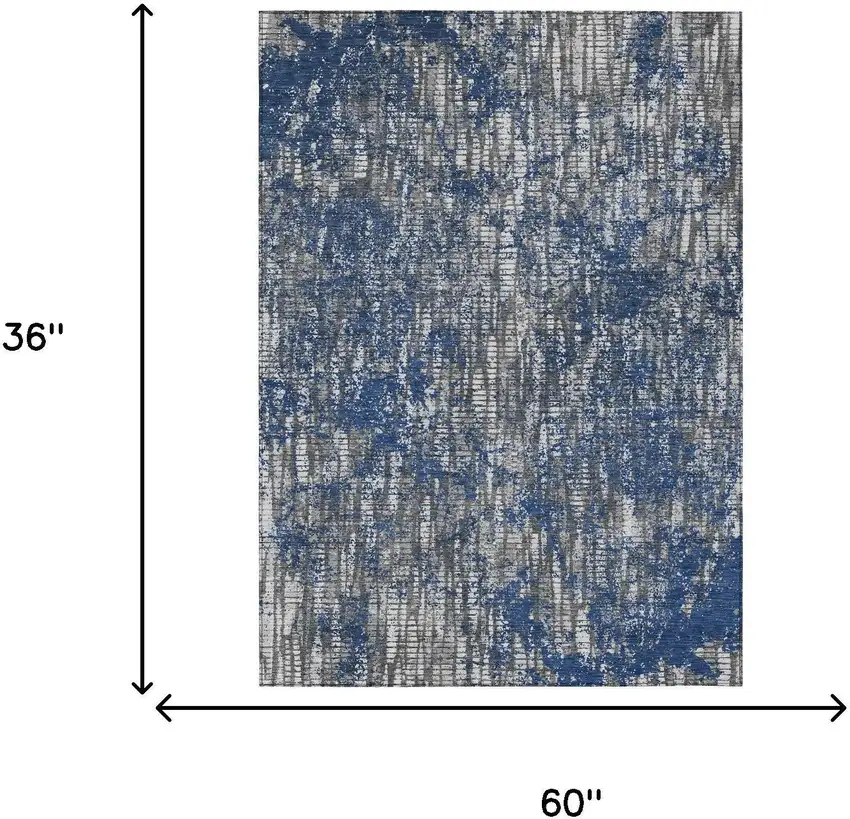 Navy Blue And Khaki Abstract Washable Indoor Outdoor Area Rug Photo 7